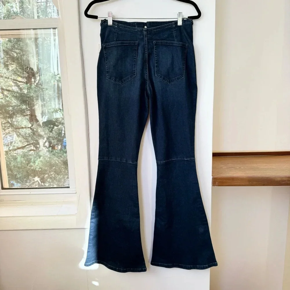 NWT Free People Tie Back Flare Jeans Dark Blue 29